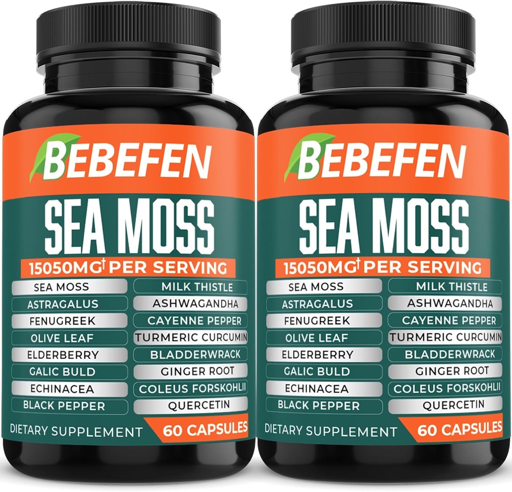 BEDRE EN (2 pakker) 15050mg Sea Moss Kapsler med Ashwagandha, Fenugreek, Bladderwrack og mere - Immunsystem & Kropsadministration