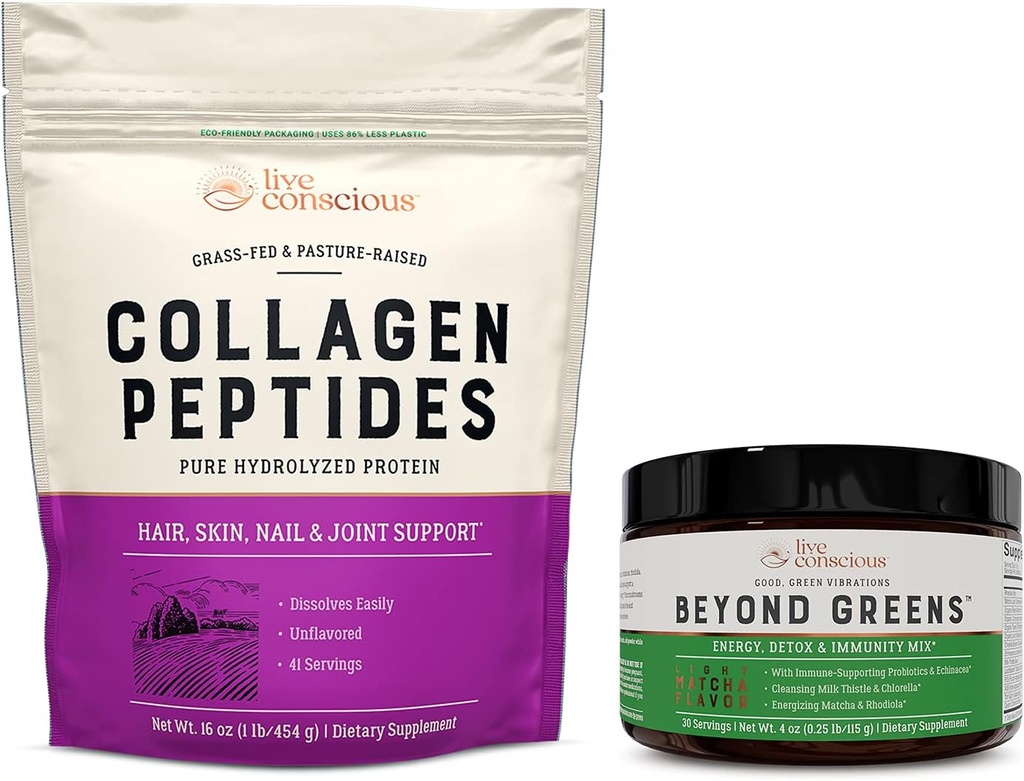 Collagen Peptider & Beyond Greens; Hår, hud, søm, og fælles støtte + immunboost, Detox, & energi