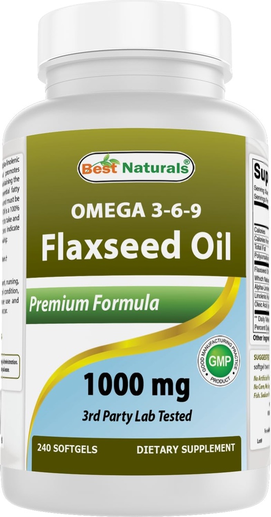 Bedste Naturals Flaxsee Oil 1000 mg 240 Softgels - Omega- 3- 6- 9 for Heart Health