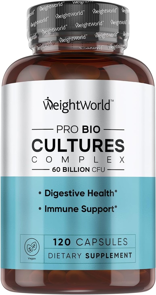 WeightWorld BioCultures Complex - Probiotisk for kvinder & mænd - Third-Party Lab Testet - 120 Vegan kapsler (2 Måneders Tilgang) - 60 Millioner CFU med 20 Probiotiske Strops - Vegan, Non- GMO & Gluten- Free
