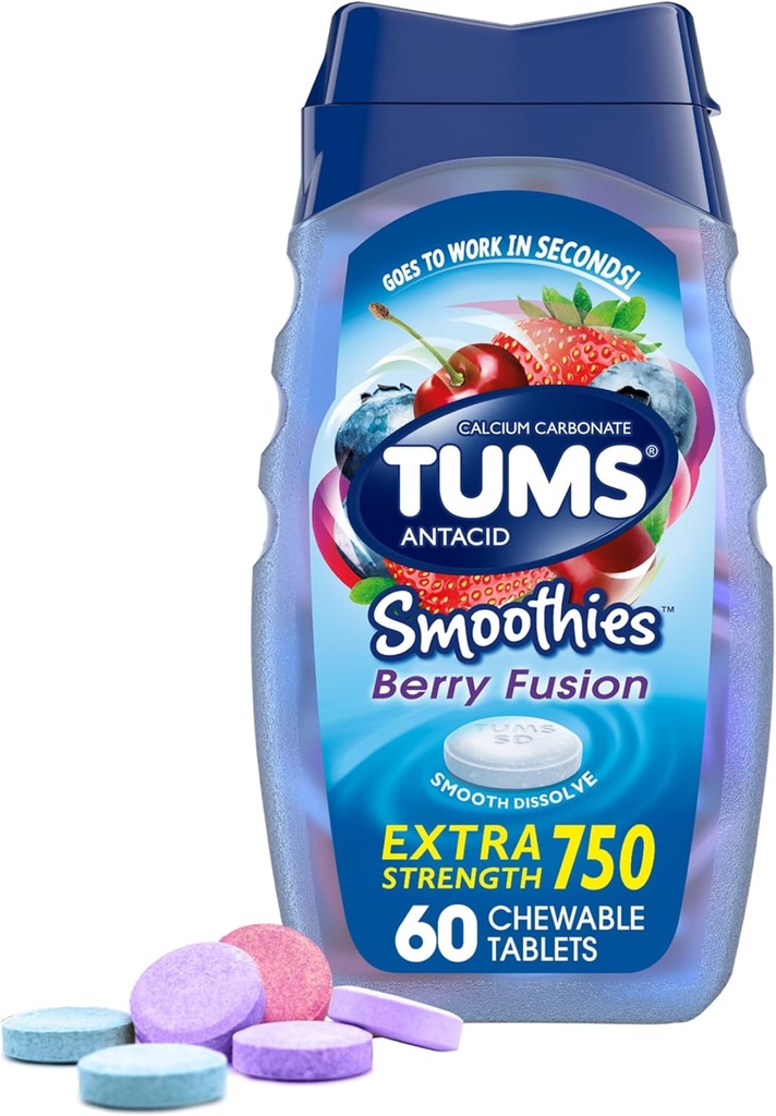 TUMS Antacida Smoothies Berry Fusion Tablets 60 Count