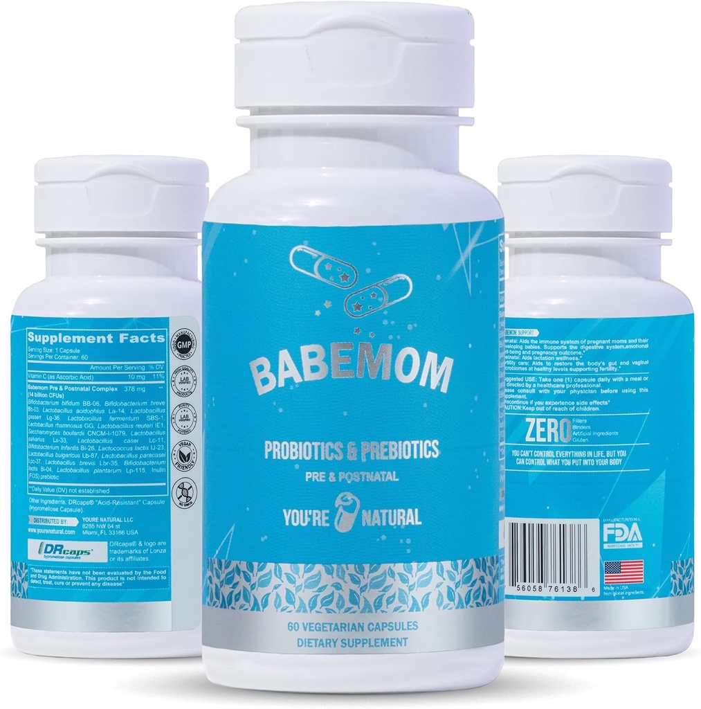 DU ER NATURAL Pre & Postnatal Probiotic & Prebiotic Vitamin til kvinder og baby; 60- Day Supply