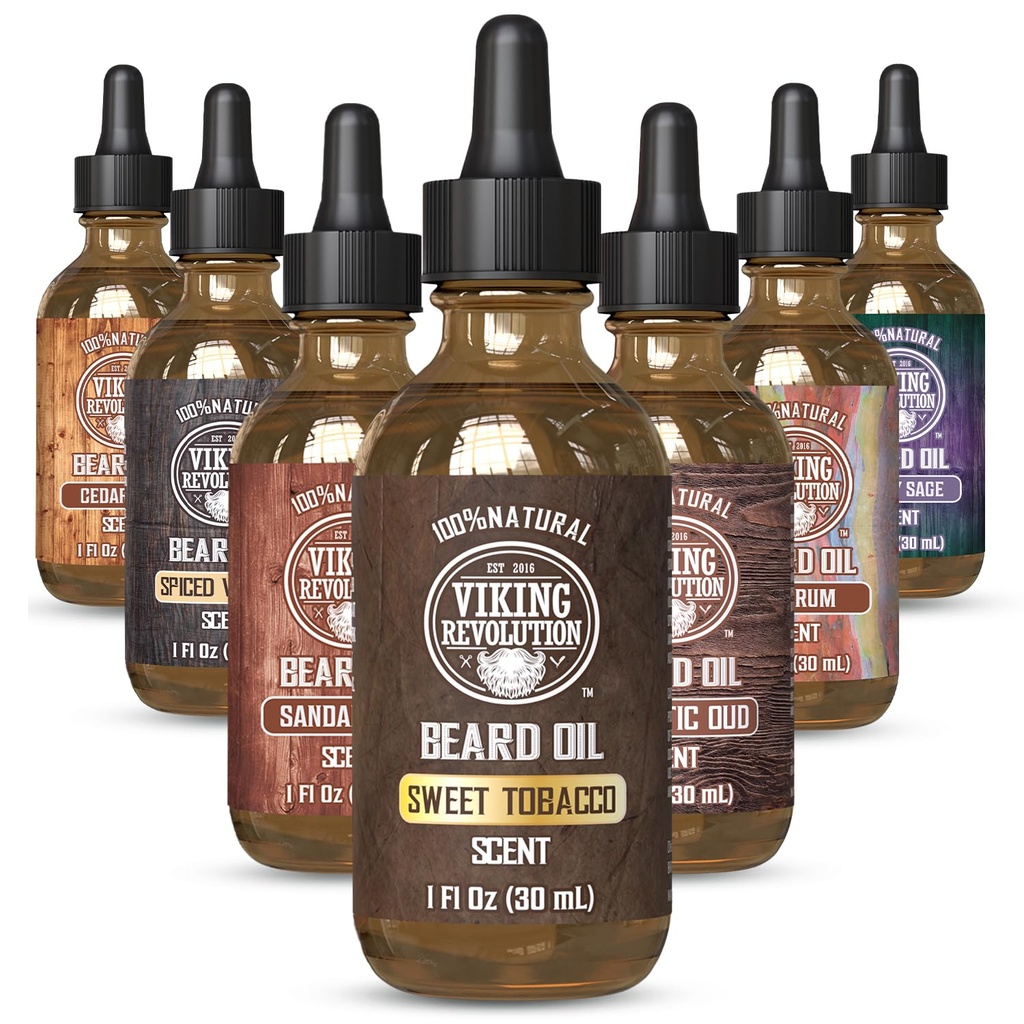 Viking Revolution Sweet Tobacco Beard Oil for mænd - Natural Herre Beard Oil med Argan Oil og Jojoba Oil - Beard Softener, Stronthens and Fuisturizes - Beard Conditioner for mænd (Sweet Tobacco, 1Pack)