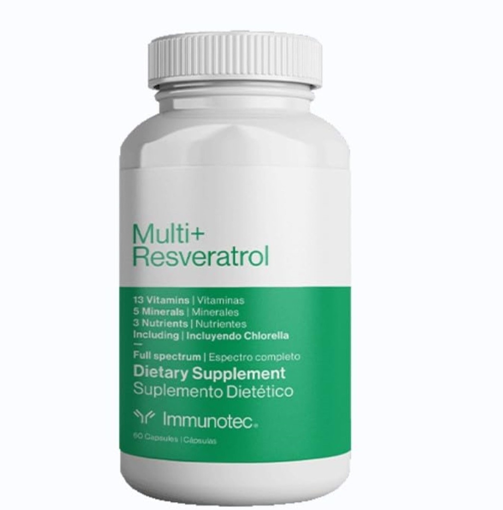 Immunotec - Multi + Resveratrol - Fuld Spectrum Kosttilskud - 13 vitaminer, 5 mineraler, 3 næringsstoffer med Chlorella