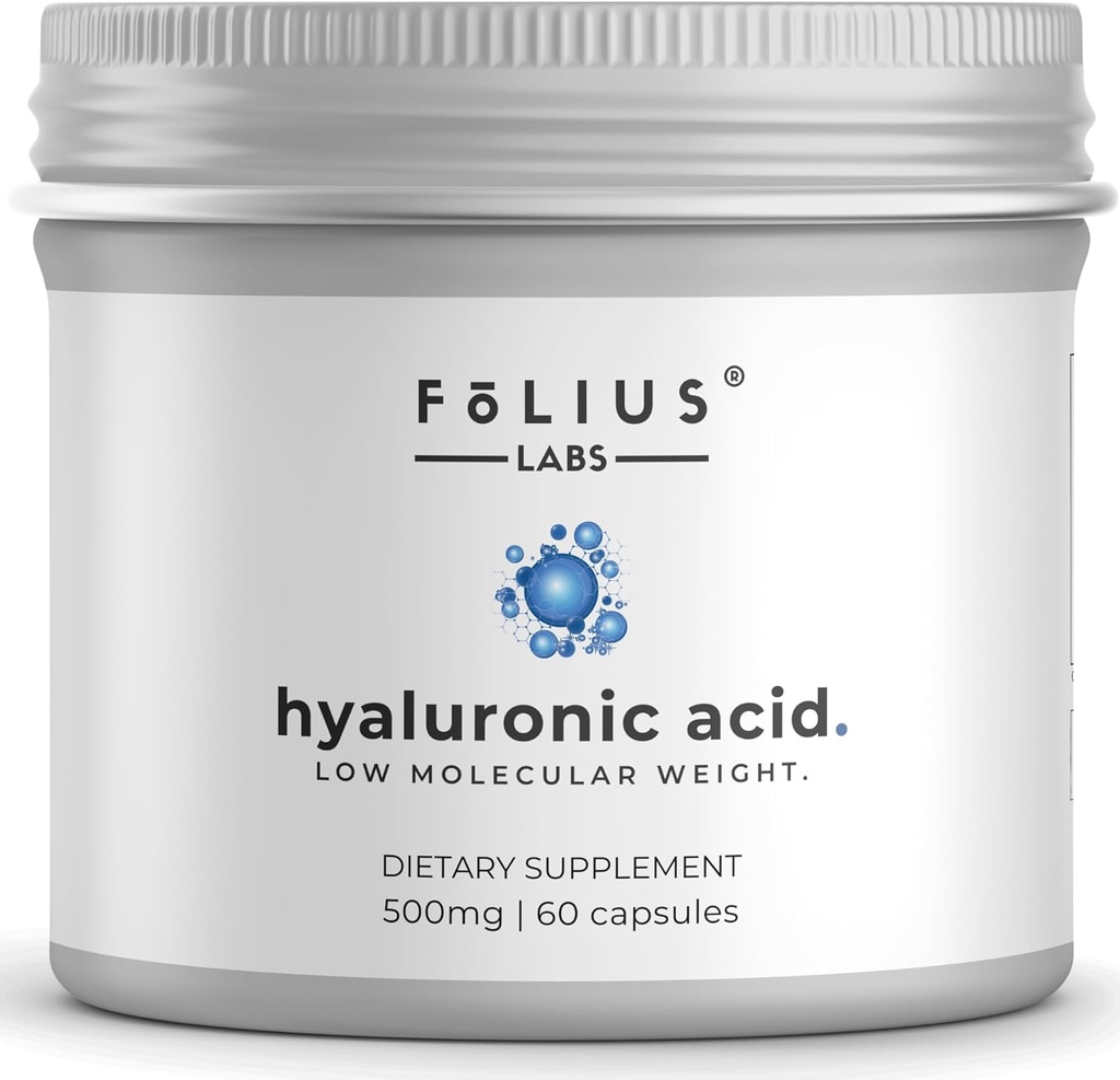 Ultra høj renhed Hyaluronsyre Kapsler 500mg - 95% Natrium Hyaluronat - Meget renset og biotilgængelig - Lav molekylvægt - Ikke-GMO Gæret - 60 Kapsler