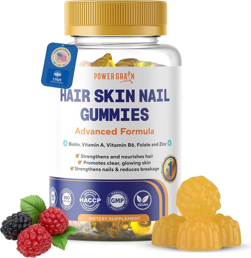 Premium hår hud og negle Gummies - 5000 Mcg Biotin Vegan Vitaminer til mænd og kvinder - fremmer sund hårvækst, stærke negle, strålende hud - 10X ekstra styrke - Blåbær Flavour