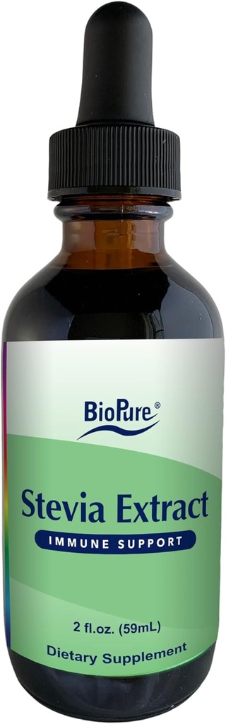 BioPure Stevia Certified Organic Extract - Whole Leaf Herbal Tinktur med bioaktive forbindelser til støtte immunfunktion, Microbiome Balance & Gut Health - 2 fl oz