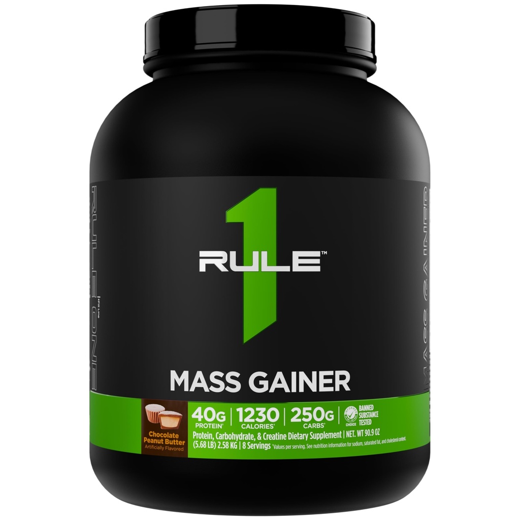 Regel 1 Mass Gainer - Højkalorie vægt Gain Formel med 1,220 + kalorier, 250g + Complex Carb Blend, 40g All- Whey Protein Per Servering (8 Servering, Chokolade Peanut Butter)