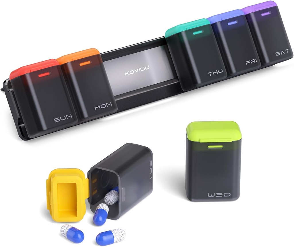Ugentlig Pill Organizer Magnetisk, Aftagelig Pill Box 7 Dag 1 gang om dagen, Stor rejse Pill sag, Uge gang daglig medicin dispenser, Medicin Container Holder for tillæg, Vitamin, Sort
