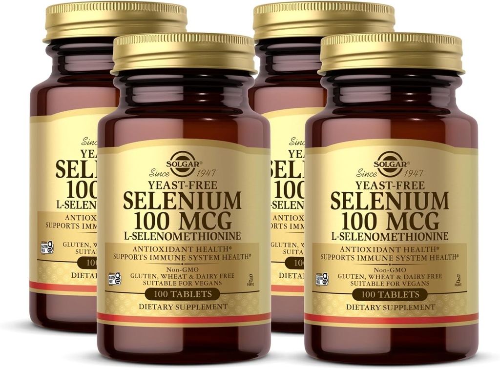 Solgar Yeast- Free Selenium 100 mcg - 100 tabletter, pakke af 4 - Understøtter Antioxidant & immunsystem Sundhed - Non- GMO, Gluten Gratis, Dairy Free, Kosher - 400 Total Serveringer