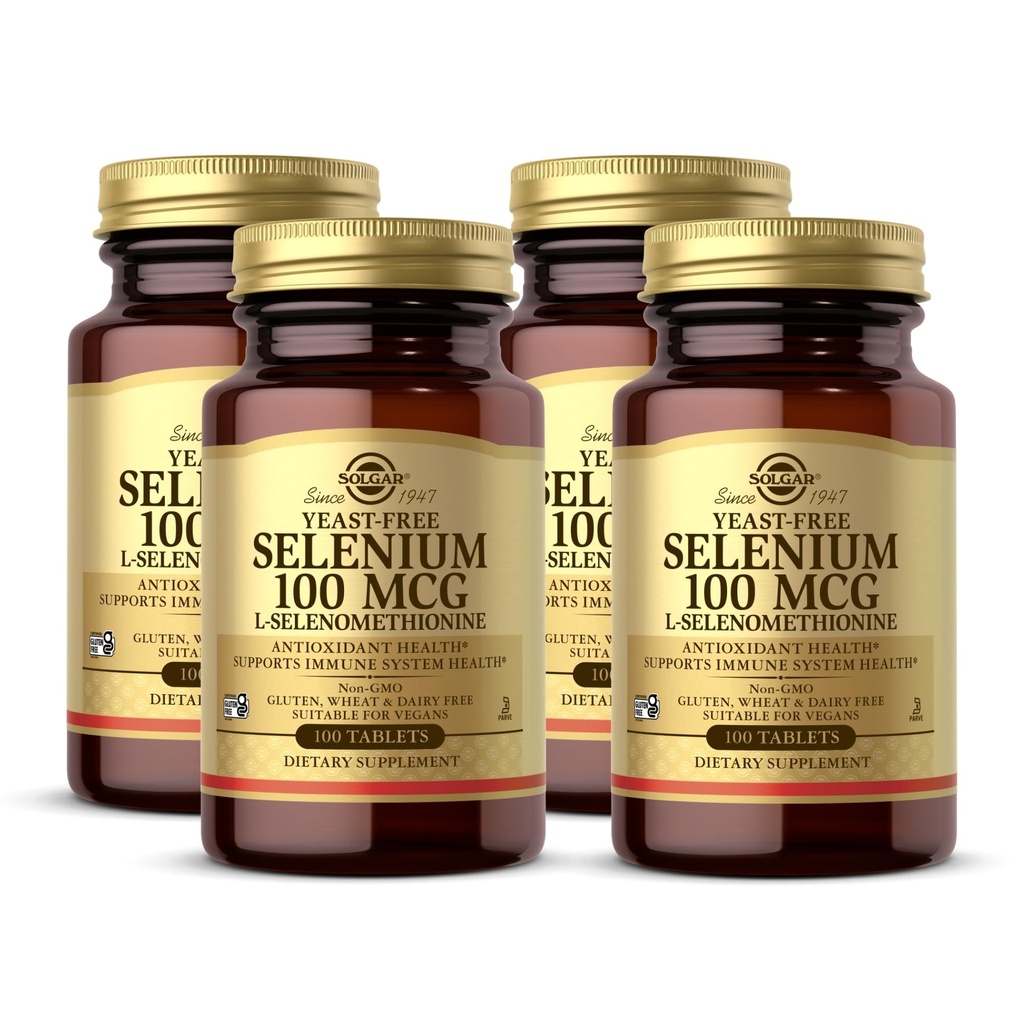 Solgar Yeast- Free Selenium 100 mcg - 100 tabletter, pakke af 4 - Understøtter Antioxidant & immunsystem Sundhed - Non- GMO, Gluten Gratis, Dairy Free, Kosher - 400 Total Serveringer