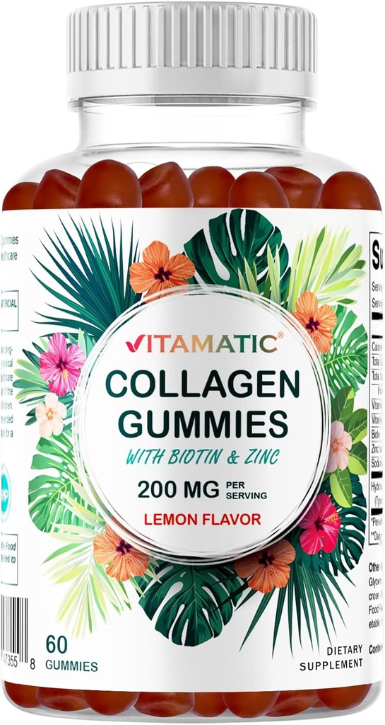 Vitamatisk hydrolyseret collagen gummies med vitamin C, zink og biotin, 200 mg - Sund hudstøtte - 60 gummies