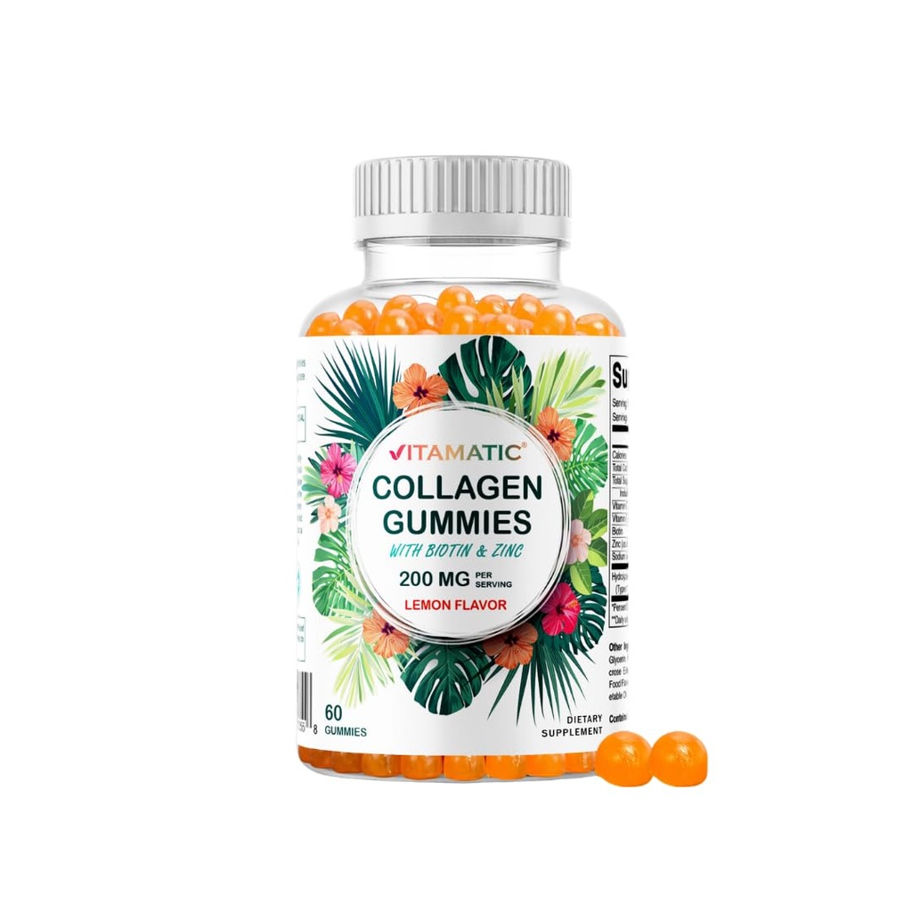 Vitamatisk hydrolyseret collagen gummies med vitamin C, zink og biotin, 200 mg - Sund hudstøtte - 60 gummies