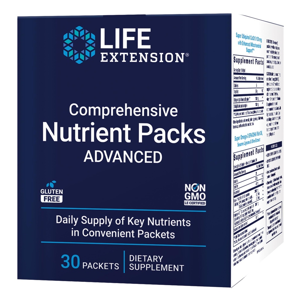Life Extension Omfattende ernæringspakker Avanceret, Curcumin, Fish Oil, multivitamin, CoQ10, multis og kosttilskud, 30 on- The- go Pakninger, Gluten- Gratis, Non- GMO