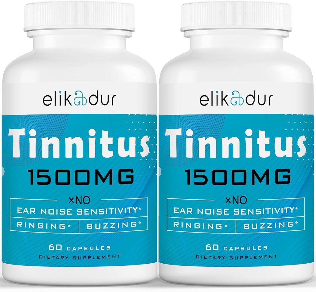 1500 MG Tinnitus for Ringende Øre, Tinnitus Supplement for Øre Ringning, Proprietary Herbal Blend, Øre Tinnitus for Kvinder Mænd, (60 Caps, 2 - Pack)
