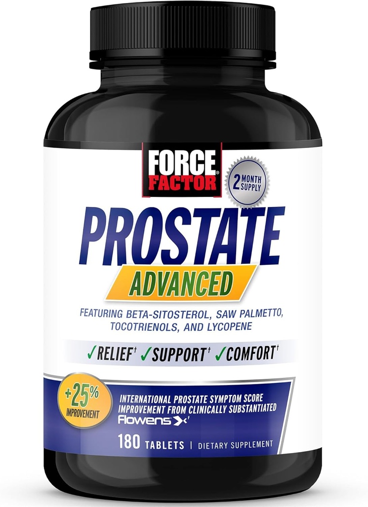 FORCE FACTOR Prostata Advanced, Sundhedstillæg for mænd til Reducerende Nighttime Badeværelse Trips, Bstige & Urinary Relief, med Saw Palmetto, Beta- sitosterol, 180 tabletter (1- Pack)