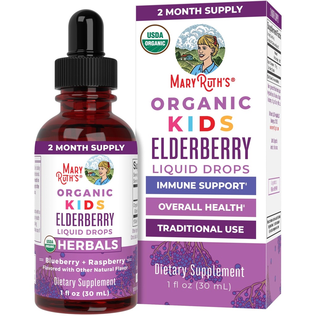MaryRuth Organics USDA Organic Elderberry Liquid Drops for Kids against 124; Vegan Elderberry Extract Organic Glycerin
