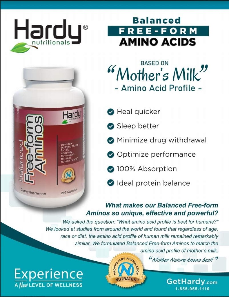 Balanceret Free- Form Aminos - Aminosyrer med Profilen af Human Milk, Indeholder Væsentlige Building Blocks for neurotransmitter og Hormone Sundhed