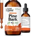 Wild & Organic Pine Bark Extract Tinktur - Antioxidant Support - Pinus Pinaster Kosttilskud - Fransk Maritime Bark Liquid Drops - 2 - Måned Supply - Vegan, Alkohol & Sugar- Free - 2 fl oz