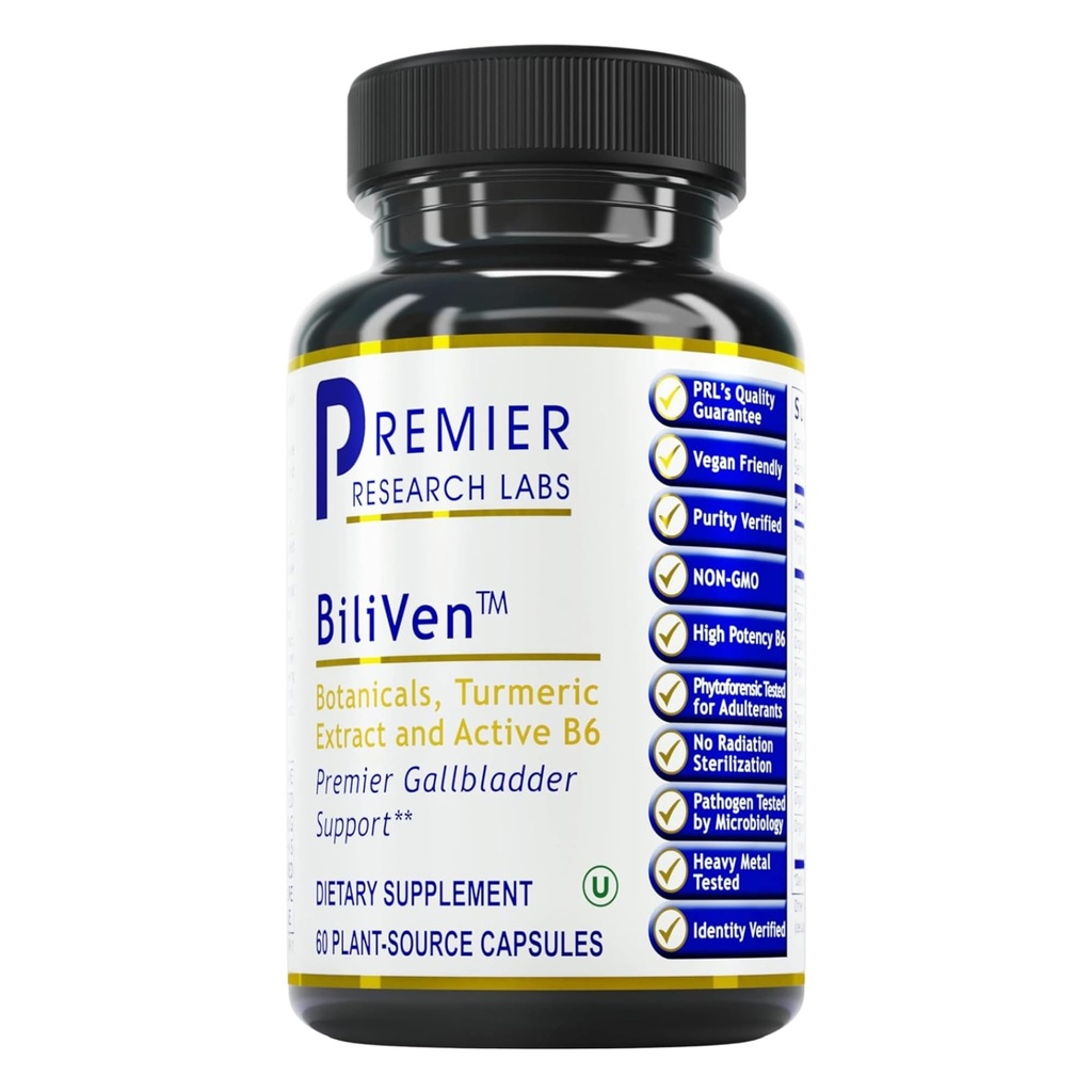 Premier Research Labs BiliVen - Gallblære & Lever Cleanse supplement, Gallblære Support Pills med Artichoke Extract, Milk Thistle, Vitamin B6, Beet Root, Gurkemeje, Curcumin- 60 Vegetariske kapsler