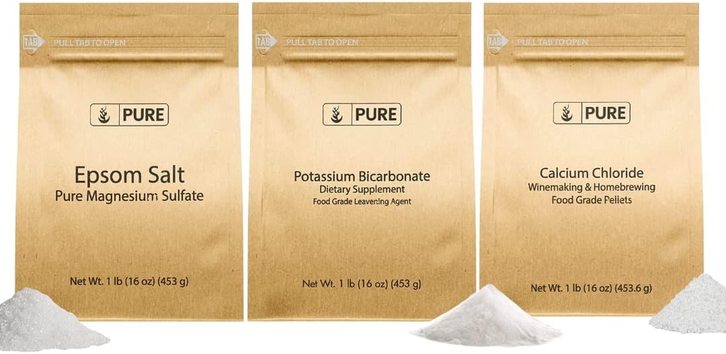 Pure Original Ingredienser Kalium Bicarbonat, Calciumchlorid, & Epsom salt bundle, (1lb) Mad Safe, Rengøring & Madlavning