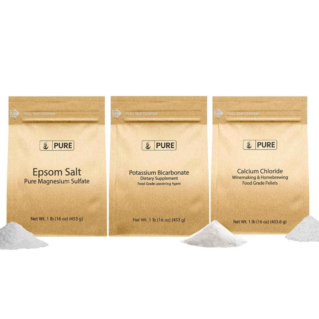 Pure Original Ingredienser Kalium Bicarbonat, Calciumchlorid, & Epsom salt bundle, (1lb) Mad Safe, Rengøring & Madlavning