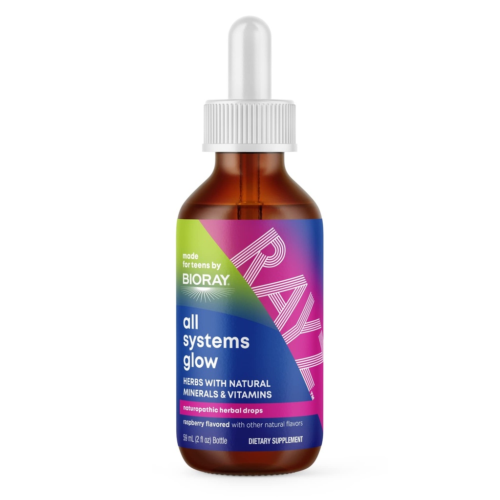 BIORAYZ Alle systemer Glow, Raspberry Flavor - 2 fl oz - Praktisk kilde til vitaminer og mineraler til Teens 12-18 År gamle