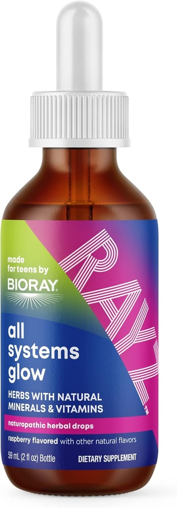 BIORAYZ Alle systemer Glow, Raspberry Flavor - 2 fl oz - Praktisk kilde til vitaminer og mineraler til Teens 12-18 År gamle