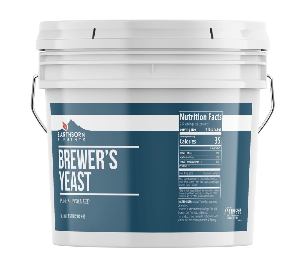 Earthborn Elements Brewer 's Gær 1 Gallon Bucket, Pure & Ufortyndet, Inaktiv Gær