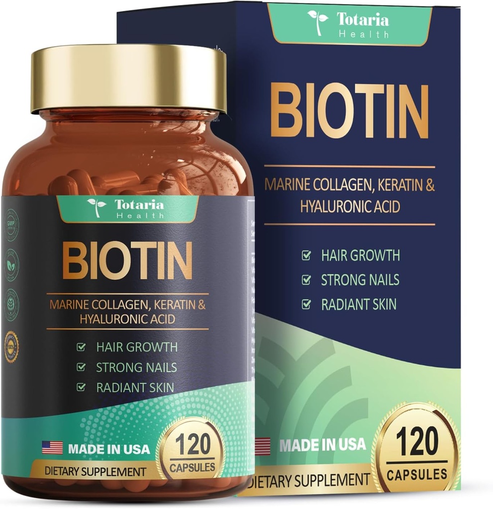 Totaria biotin hårstøtte til kvinder høj absorption - understøtter sundt hår, hud & negle 120 Tæl