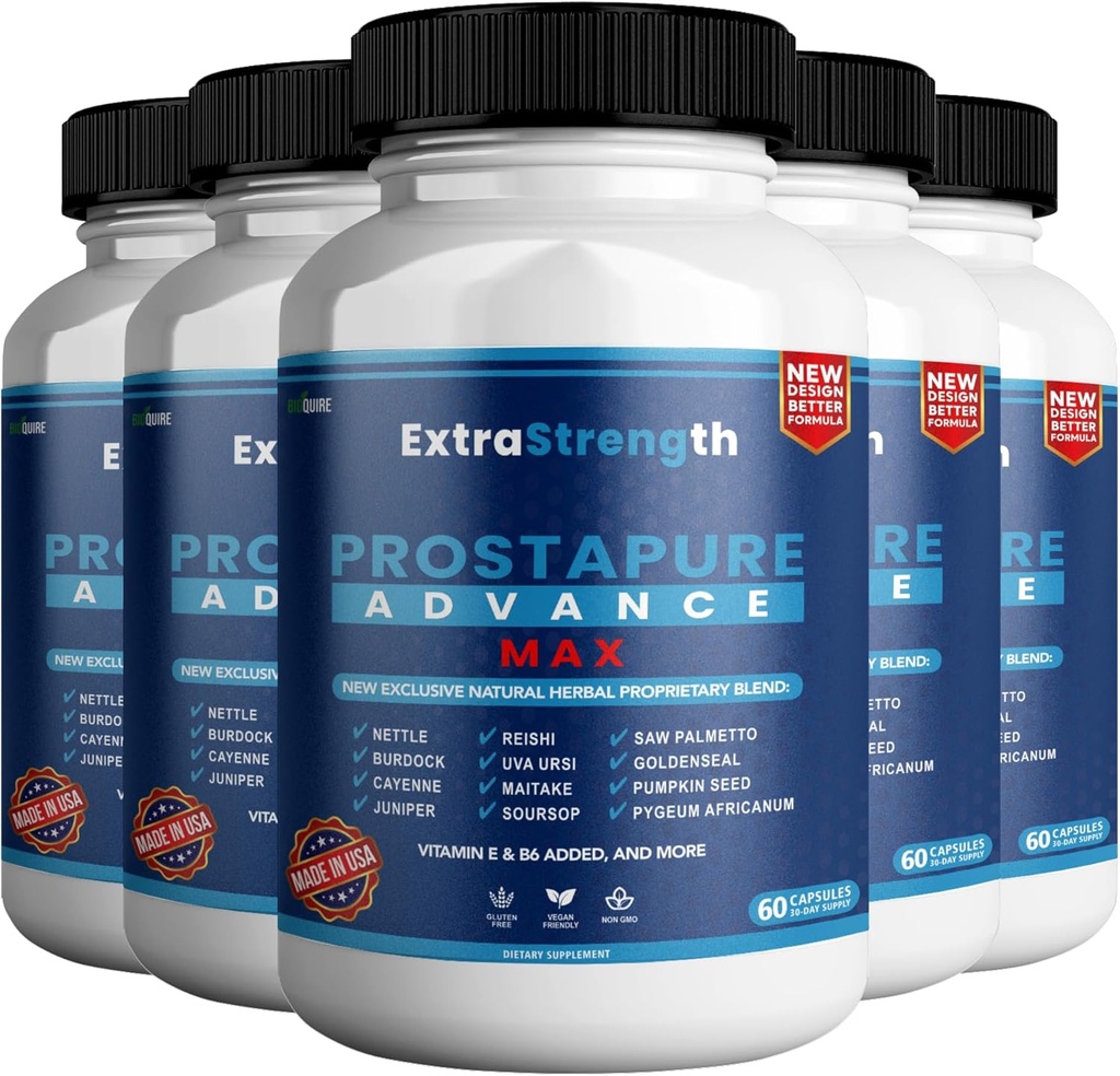 ProstaPure Advance Max Extra Strength Health Support, Saw Palmetto, Vegan, Non- GMO, Gluten- Free - 300 kapsler (5 Pack)