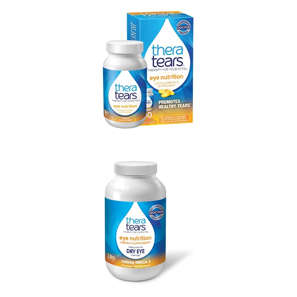 TheraTears 1200mg Omega 3 Supplement til Eye Nutrition, Organic Flaxseed Triglycerid Fish Oil & VIT E, 90 Count with Thera Tears 1200mg Omega 3 Supplement til Eye Nutrition, & Vitamin E, 180 Count