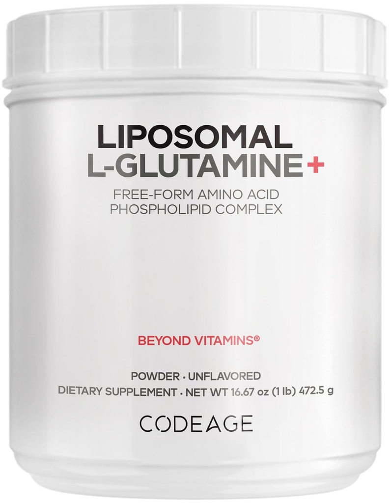 Kodeage Liposomal L- Glutaminpulver - høj- potens L- Glutamin 5000 mg per servering - 3 - Måned Supply - Liposomal Levering, Free- Form Aminosyre, Unflavored Glutamin - Non-GMO Gluten- Free - 16,67 oz