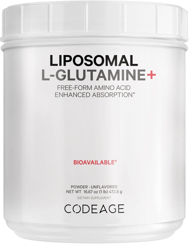 Kodeage Liposomal L- Glutaminpulver - høj- potens L- Glutamin 5000 mg per servering - 3 - Måned Supply - Liposomal Levering, Free- Form Aminosyre, Unflavored Glutamin - Non-GMO Gluten- Free - 16,67 oz