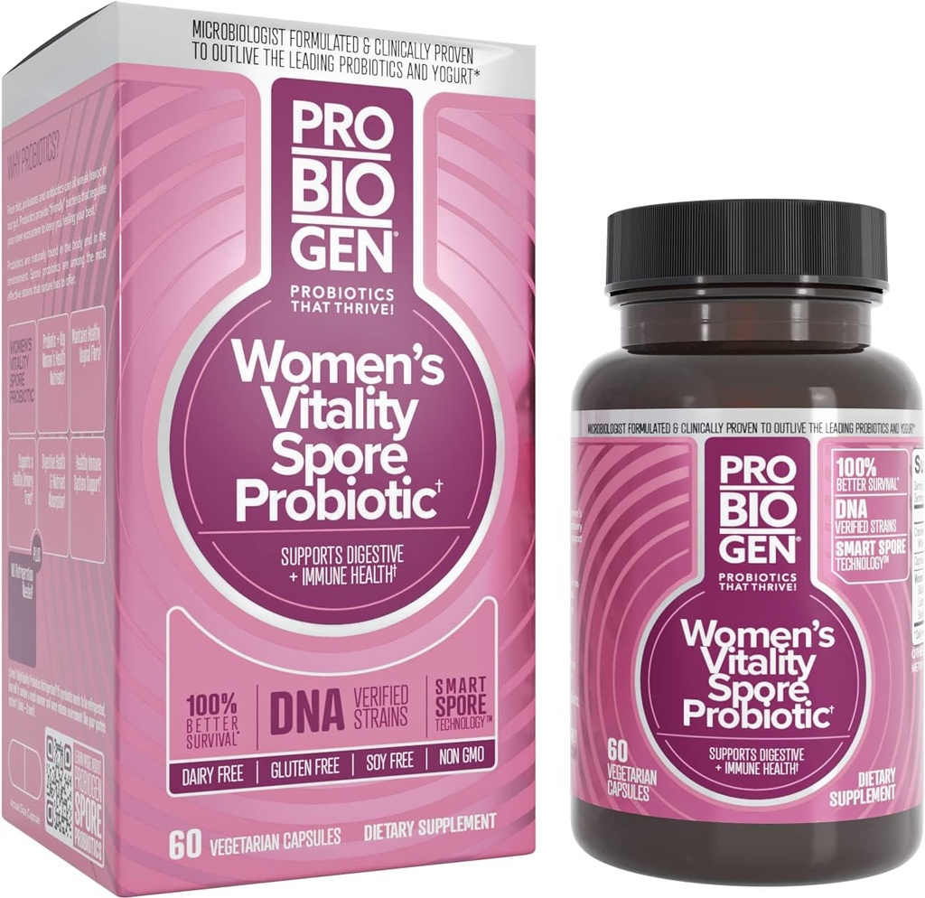 Probiogen Kvinder Dagligt tillæg, Vitality Probiotisk Smart Spore Teknologi, Hvid, 60 Greve