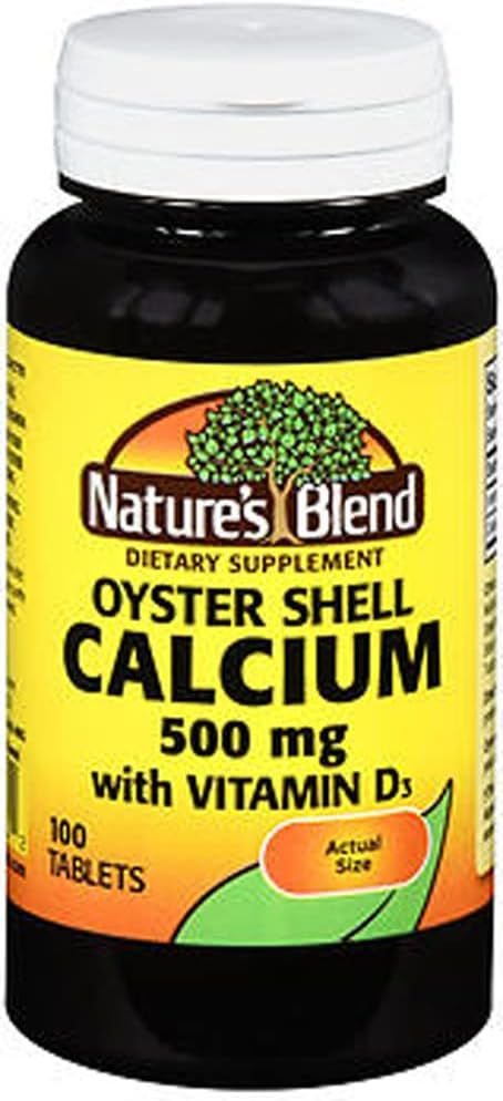 Nature 's Blend Oyster Shell Calcium 500mg med D3- vitamin, 100 tabletter (pakning med 3)