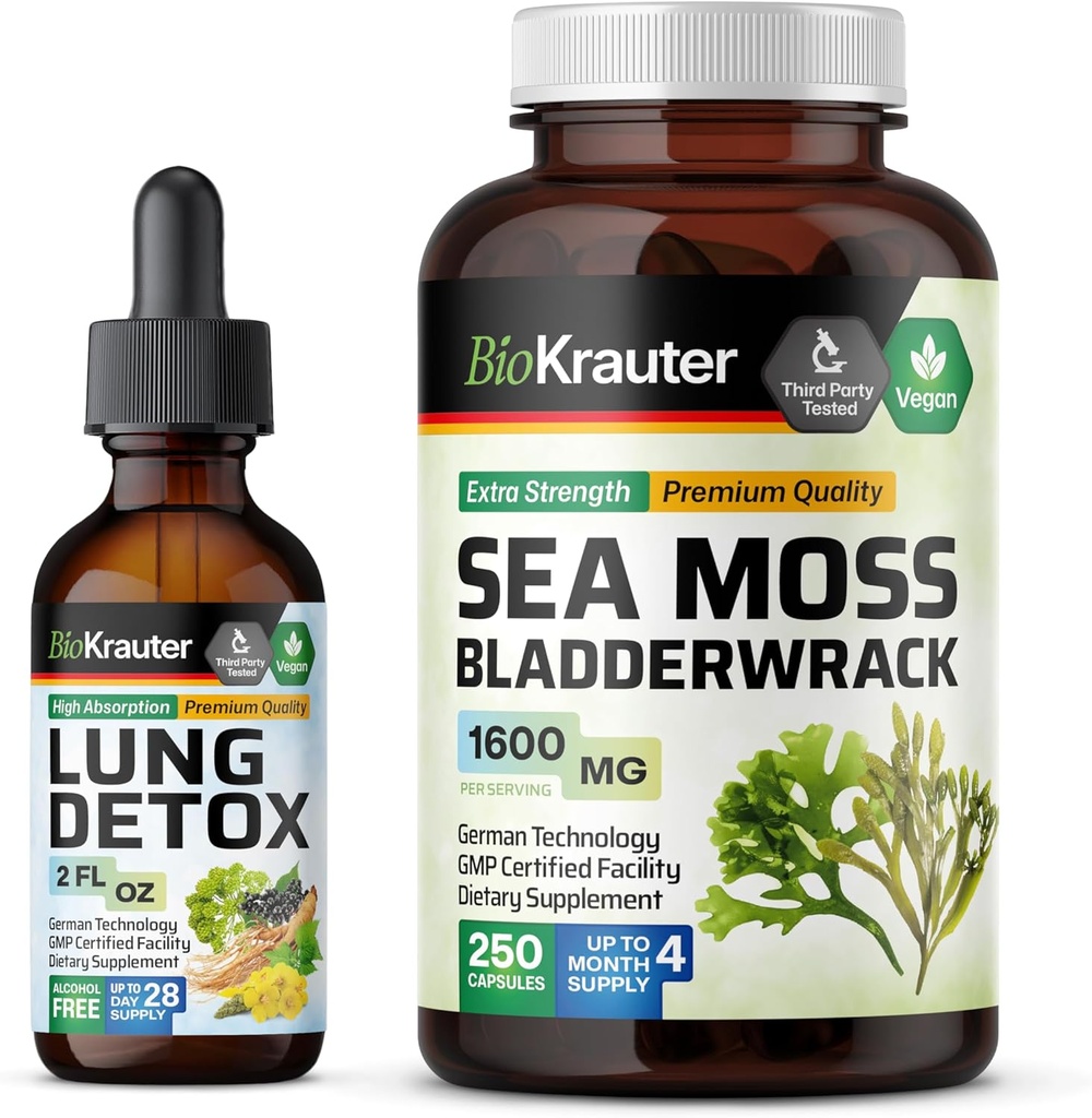 BIO KRAUTER Lung Detox Tincture 2 Fl. Oz. & Sea Moss 250 Kapsler
