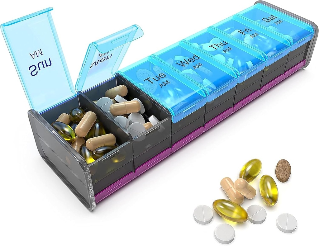 Extra Large Pill Organizer- XXL Pill Box 7 Day - Weekly Pill Organizer with AM PM Large Compartments Big Pill Case for Supplements Jumbo Pill Holder for Vitamins Huge Medicine Organizer 2 Times a Day