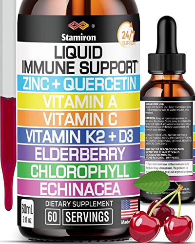 Zink Quercetin C-vitamin D3 Liquid immunforsvar Support med vitamin A K2 Echinacea Chlorophyll og Elderberry - 9in1 immunforsvar Drops Complex for Immunity Health Respiratory Health - 60 Serveringer