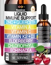 Zink Quercetin C-vitamin D3 Liquid immunforsvar Support med vitamin A K2 Echinacea Chlorophyll og Elderberry - 9in1 immunforsvar Drops Complex for Immunity Health Respiratory Health - 60 Serveringer