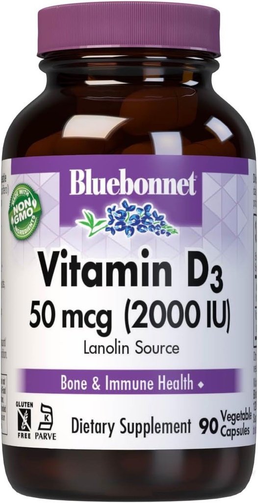 BlueBonnet Vitamin D3 2000 IE Vegetabilske kapsler, 90 Tælling