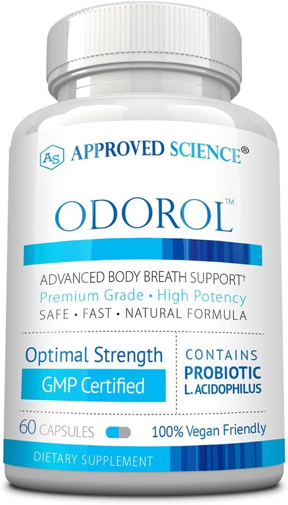 Godkendte Science Odorol - 60 kapsler - frisk dårlig ånde og krop lugt - Indeholder L.acidophilus, grøn te, Magnolia Bark, pebermynte olie, og Fennel - Alle naturlige, Vegansk venlige, ikke-GMO