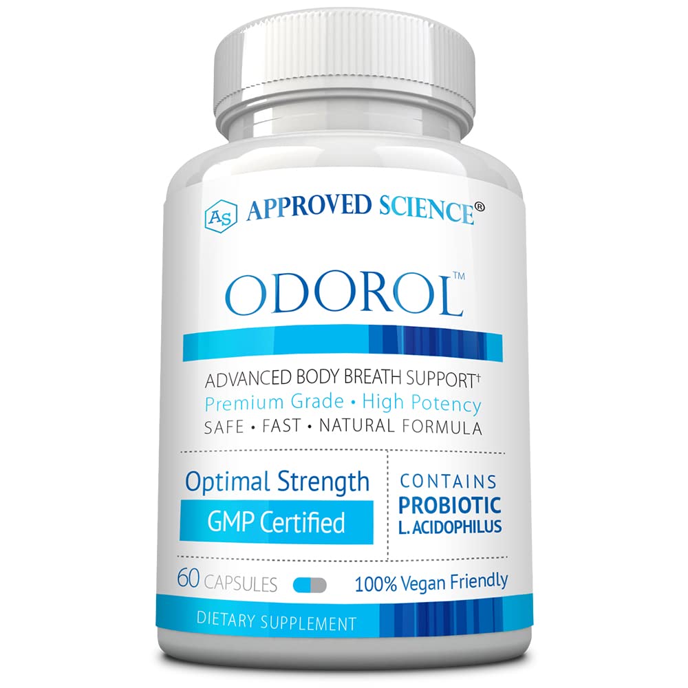 Godkendte Science Odorol - 60 kapsler - frisk dårlig ånde og krop lugt - Indeholder L.acidophilus, grøn te, Magnolia Bark, pebermynte olie, og Fennel - Alle naturlige, Vegansk venlige, ikke-GMO