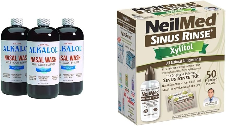 Alkalol Nasal Wash 3 Pack, NeilMed Sinus Rinse Kit med Xylitol - Naturlig Relief fra Nasal Congestion, Opløser Mucus, Antibakteriel