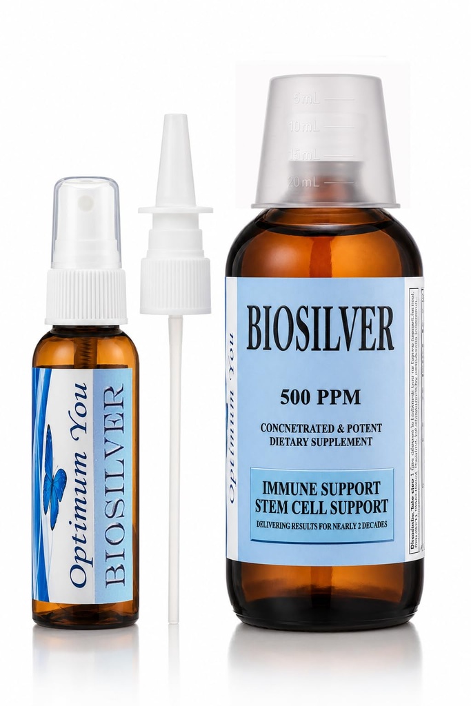 BIOSILVER124; Kolloid Sølv Væske • 124; 500 ppm, Ekstra Styrke, 8 oz med Spray Flaske • 124; Immun & Stem Cell Support • 124; Sårpleje & Superior Healing