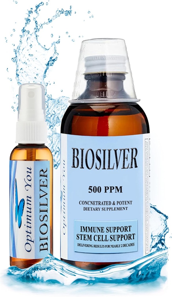 BIOSILVER124; Kolloid Sølv Væske • 124; 500 ppm, Ekstra Styrke, 8 oz med Spray Flaske • 124; Immun & Stem Cell Support • 124; Sårpleje & Superior Healing