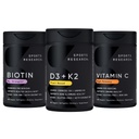 Sports Research Vitamin D3 5000iu K2 100mcg, Vegan Biotin 10,000mcg med kokos olie og høj potens C-vitamin Supplement 1000mg