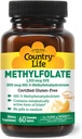 Country Life Methylfolate Chewable Tablets - Metabolic Active Folate - Great Tasting Orange Flavor - Gluten- Free - Glat smelte - Vegan B12 - Kvinder Vitamin - Dagligt tillæg - 60 tabletter