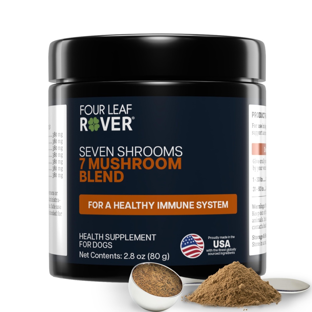 Four Leaf Rover Seven Shrooms - Økologisk Mushroom supplement til hunde - Veterinarian Formuleret hel Mushroom ekstrakt