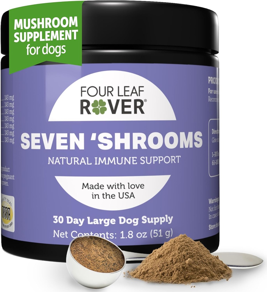 Four Leaf Rover Seven Shrooms - Økologisk Mushroom supplement til hunde - Veterinarian Formuleret hel Mushroom ekstrakt